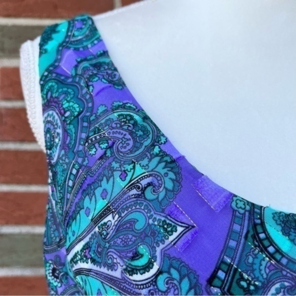 π₯ Patra Vintage Two Piece Paisley Purple Green Dress + Sheer Long Sleeve Jacket - Picture 3 of 10